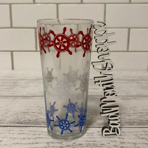 Vintage Retro Mid Century Red White Blue Ship Wheel Nautical Glass Tumbler Cup